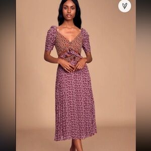 En Saison Magenta Rust Pleated Midi Dress Size Large